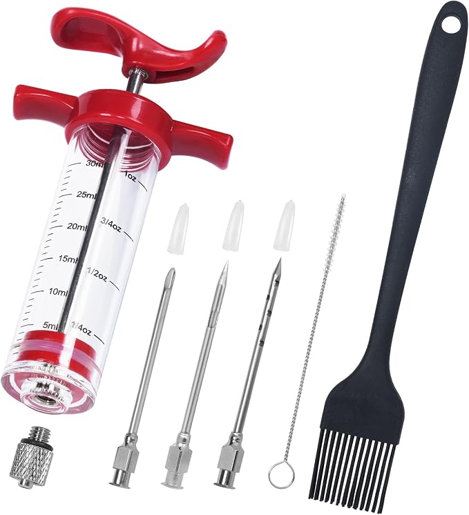 Meat Injector, Plastic Turkey Injector Kit, Marinade Injector for BBQ Grill | Meat Injector for Smoking, Marinade Injectors for Meats With 3 Stainless Steel Meat Needles & 1 Cleaning Brush & Pastry Brush