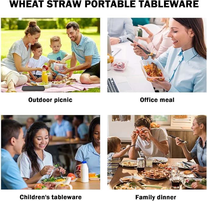 Large Reusable Travel Utensils Set with Case, Plastic Set for Adults Travel Picnic Camping, Portable Flatware Cutlery Set with Chopsticks for Daily Use(Black)