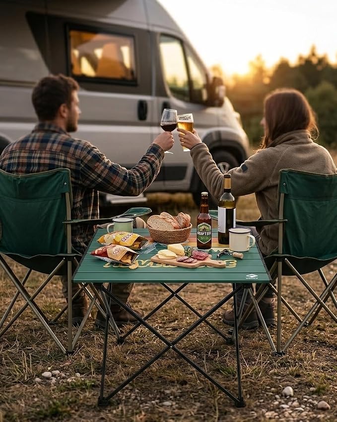 VILLEY Portable Camping Side Table, Ultralight Aluminum Folding Beach Table | Lightweight & Portable, Aluminum Folding Table with Carry Bag for Camping, Outdoor Cooking, Beach, Picnic, Boat & Travel