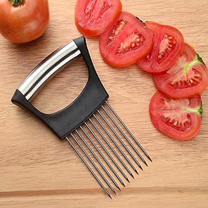 BeeSpring Slicer Meat Slicer, Food Slice Assistant Onion Holder Slicer, Kitchen Gadgets kitchen Utensil Holder - Stainless Steel Vegetable Holder Cutting Kitchen Gadget Onion Peeler 1pcs