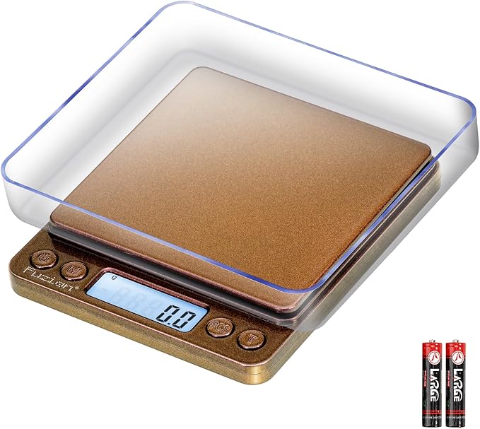 Fuzion Small Gram Scale 3000g, Digital Kitchen Food Scale, Gram and Ounce | Ombré, 0.1g Accuracy, 6 Modes, 2 Trays Included, Tare, Piece Counting, For Food, Coffee, Cooking, Herb, Reptiles, Coins