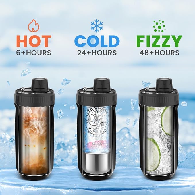 MAXSO Sealed Can Cooler Fizz Lid Can Cover for 12 oz Regular, Slim Skinny Cans & As Thermal Bottle (Matte Black, 5-in-1)