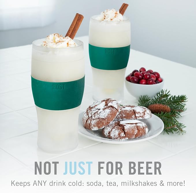 Host Freeze, Frozen Mugs, Freezable Pint Set, Beer Keep Your Drinks Cold, Double Walled Insulated Glasses, Tumbler for Iced Coffee, 16oz, Set of 2, Green
