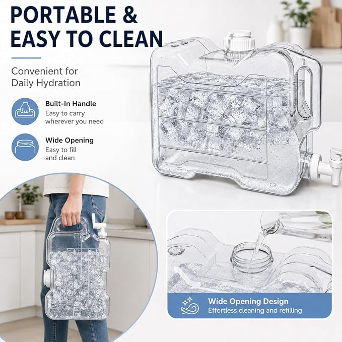 Fridge Water Dispenser with Leak-Proof Spigot, Reusable Refrigerator Drink Dispenser with Handle, Water Jug Beverage Container for Iced Tea, Juice, Lemonade, Party and Daily Use (1, 2 Gallon)