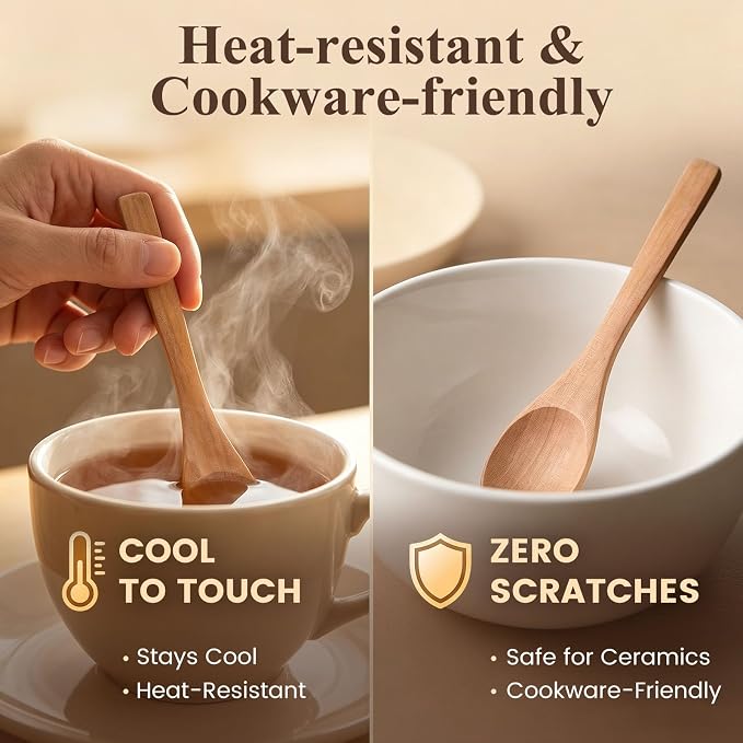 HANSGO Small Wooden Spoons, 6PCS Wooden Spoons for Eating Honey Coffee Tea Jam Bath Salts, 6 Inches