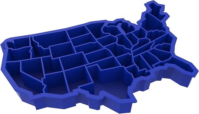 TrueZoo Silicone Ice Cube Tray, Blue Ice Cube Mold for Whiskey, Iced Coffee, Cold Brew, Juice, Home Bar Gifts, Makes 38 Cubes, Molds for Chocolate, Candy, Baby Food, Crayon, Soap, USA States Design