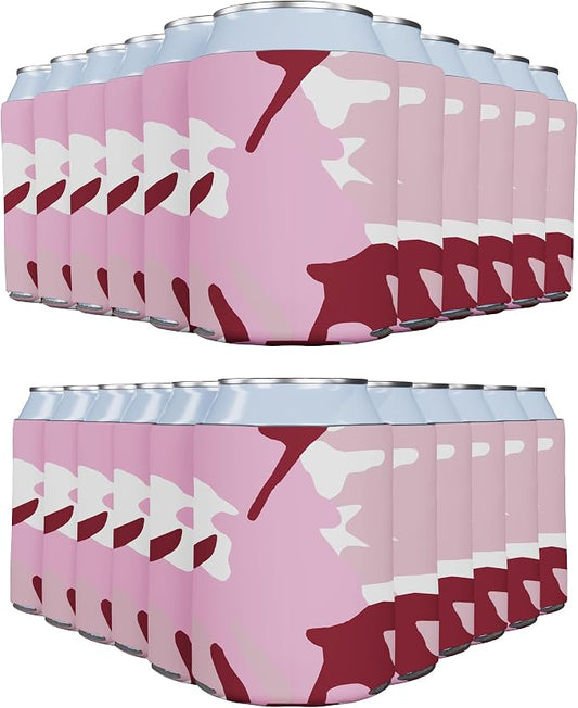PartyPrints 1000 Pack Camo Pink Blank Can Cooler Sleeves, Customizable Bulk Can Coolers, Extra-Thick Collapsible Drink Insulator Sleeve, Beer Can Coolers for Party Beverages