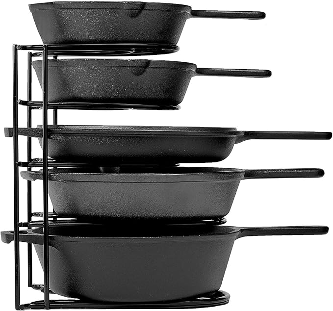 Cuisinel Heavy Duty Pots and Pans Organizer Rack - 12.2"-Inch Tall - 5 Tier Rack - Holds 50 LB - Cast Iron Skillets, Griddles, Shallow Cookware - Space Saving Kitchen Storage - No Assembly Required