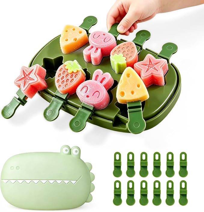 Crocodile Popsicle Molds for Kids & Toddlers – Fun Mini Silicone Ice Pop Maker, BPA Free, Animal Ice Cream Mold Set (Green-crocodile(8 pieces))