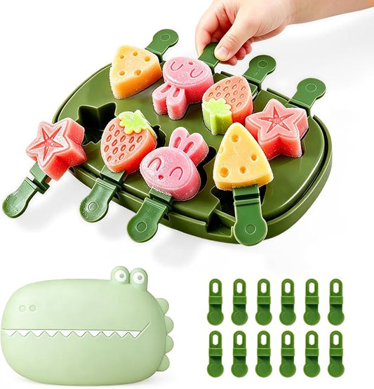 Crocodile Popsicle Molds for Kids & Toddlers – Fun Mini Silicone Ice Pop Maker, BPA Free, Animal Ice Cream Mold Set (Green-crocodile(8 pieces))