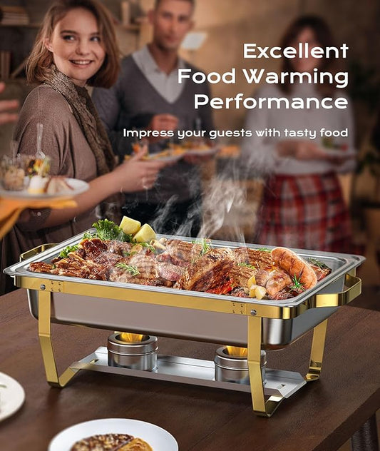 Chafing Dishes for Buffet 2 Pack, 9QT [Elegant Gold and Silver Colors] Stainless Steel Chafing Dish Buffet Set [Sturdy and High Grade] Chafers and Buffet Warmers Sets for Any Party with Complete Set