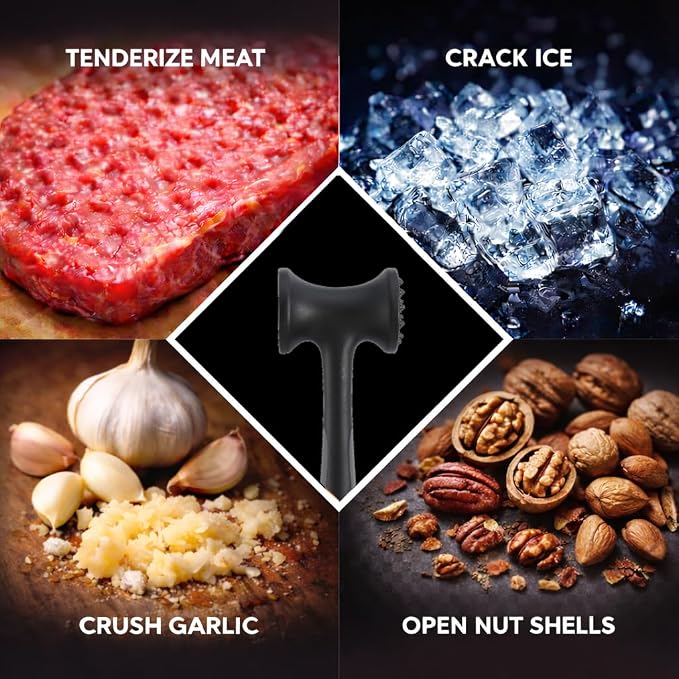 HIC Kitchen Soft-Grip Meat Tenderizer Mallet Marinating Prep Tool, Heat Safe, For Flattening Cutlets And Tenderizing Meat