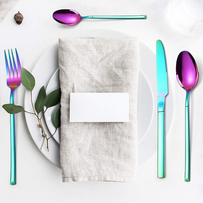 AARAINBOW 7 Pieces Stainless Steel Flatware Set Portable Reusable Cutlery Set Travel Utensils Set Including Chopsticks Knife Fork Spoon Straws Cleaning Brush Dishwasher Safe (Multicolored)
