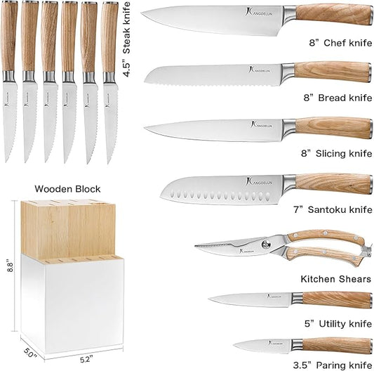 Natura Series 14 PCS Knife Block Set, Ultra Sharp High Carbon Stainless Steel with Wooden Handle