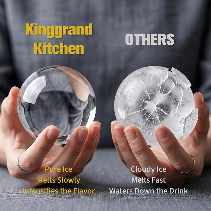 Clear Ice Cube Maker 2.5 Inch, Sphere Ice Ball Molds for Whiskey, Stainless Steel Clear Ice Mold with Non-BPA Silicone, Easy-Release Round Ice Cube Tray for Cocktails Bourbon, (4 Pack, Black)