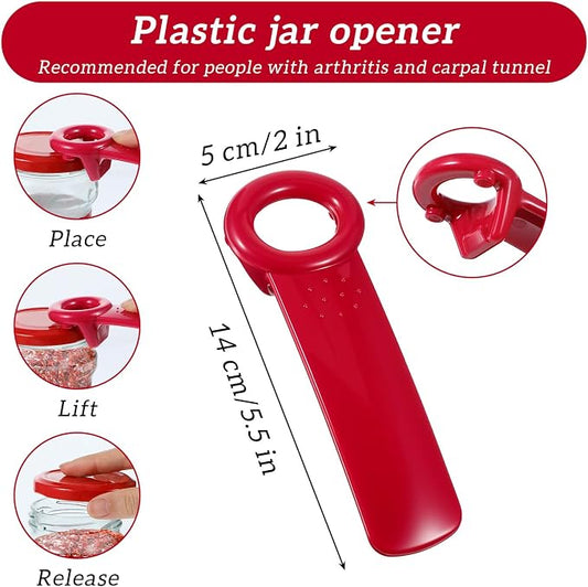 2Pack Easy Grip Jar Opener, Plastic Jar Key for Tight Bottles, Effortless Lid Opener for Carpal Tunnel-Jar Openers Top Rated for Seniors(Orange, Red)
