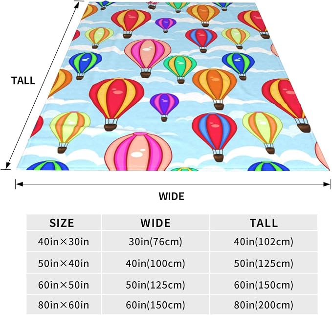 Hot Air Balloon Blanket 50x60 Inches - Flannel Fleece Throw Blankets for Adults - Soft Cartoon Cloud & Balloon Design - Cozy Lightweight Blanket for Couch, Office & Reading Nook - Home Decor Gift