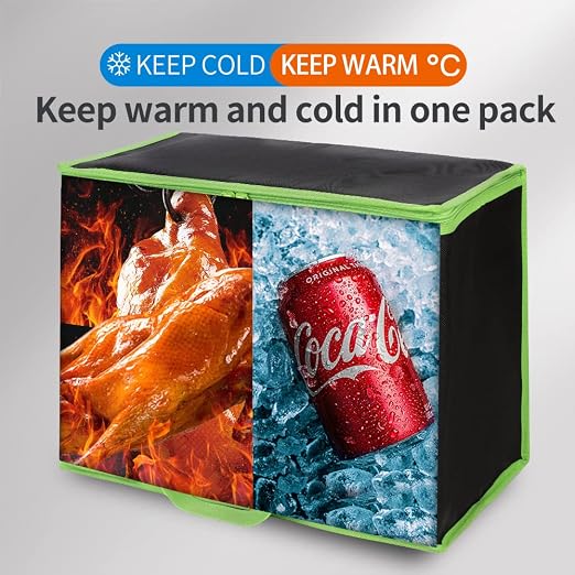 Bodaon 2-Pack Insulated Reusable Grocery Shopping Bags, X-Large Black-Green | Cooler Bag Top Cold/Warmer, Heavy Duty Insulated Pizza/Food Delivery Bag, For Commercial Catering Rideshare Driver, Picnic