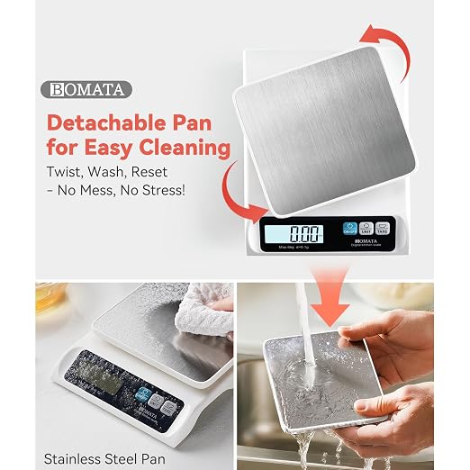 BOMATA 0.1g High Precision Food Scale, 13lb Digital Kitchen Scale with Removable Stainless Steel Pan, Backlit LCD Display, for Cooking, Baking B621 White