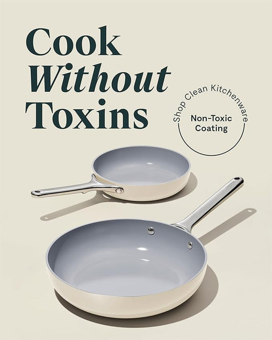 Caraway Fry Pan Duo - Nonstick Ceramic Frying Pan (8" & 10.5”) - Non Toxic, PTFE & PFOA Free - Oven Safe & Compatible with All Stovetops (Gas, Electric & Induction) - Navy