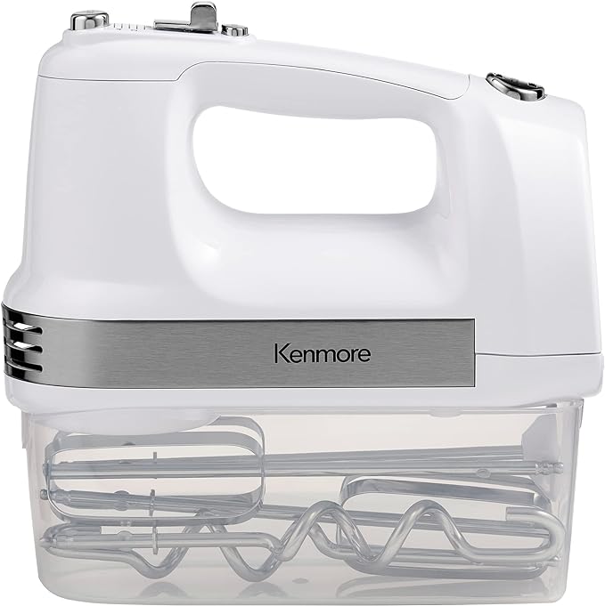 Kenmore Electric Hand Mixer – 5 Speed Handheld Blender, Electric Egg Beater with Whisk, Beater, Dough Hooks, Storage Case, Turbo Boost for Cake Mix, Batidora de Mano Eléctrica