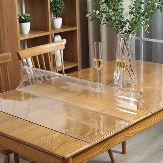 Wadrac Clear Table Protector Plastic Table Cloths PVC Night Stand Table Cover Mat Office Desk Mat Shelf Surface Protection Crystal Children Painting Cover Pad Transprent Rectangular 26x47 inch