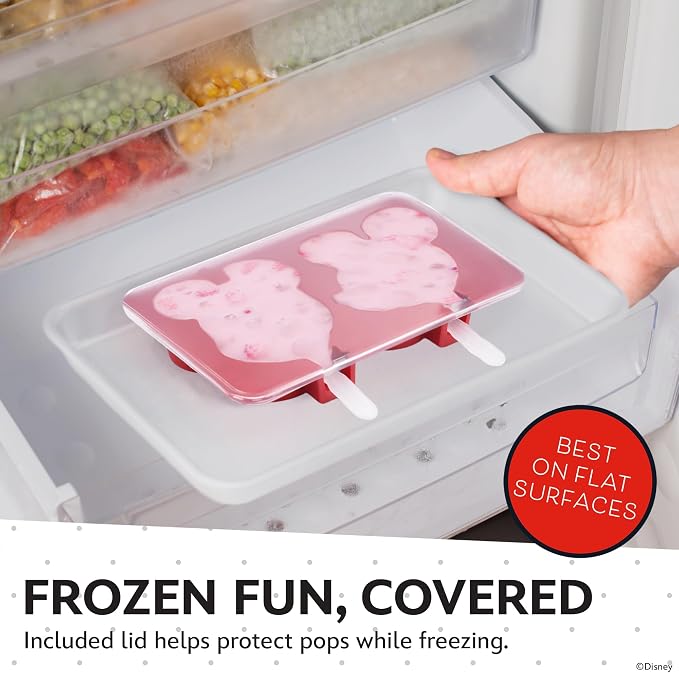 Disney Silicone Popsicle Molds with Lid – Compact BPA-Free Popsicle Maker Featuring Mickey, Flexible Ice Pop & Ice Cream Molds with Sticks, Dishwasher Safe, 2 Mold Set for Homemade Frozen Treats