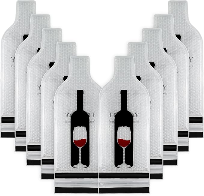10 Set Reusable Wine Bags for Travel Wine Protector Travel Bag by LIVEBAY | Bottle Travel Case, Unbreakable Wine Sleeve, Leak Proof Wine Bag, Double Layer Bubble Protector for Airplane Suitcase