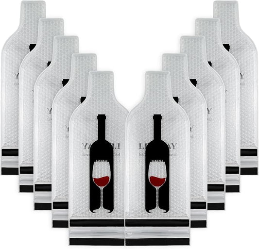 10 Set Reusable Wine Bags for Travel Wine Protector Travel Bag by LIVEBAY | Bottle Travel Case, Unbreakable Wine Sleeve, Leak Proof Wine Bag, Double Layer Bubble Protector for Airplane Suitcase