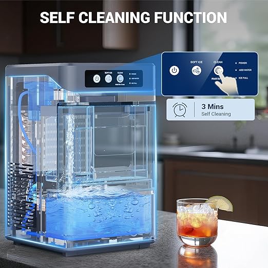 Ice Makers Countertop, 44Lbs/24H Nugget Ice Maker with 0.8 Gallon Water Tank, Ice Ready in 5min, Self-Cleaning Countertop Ice Makers, Soft Chewable Pellet Ice Machine for Home, Kitchen, RV, Camping