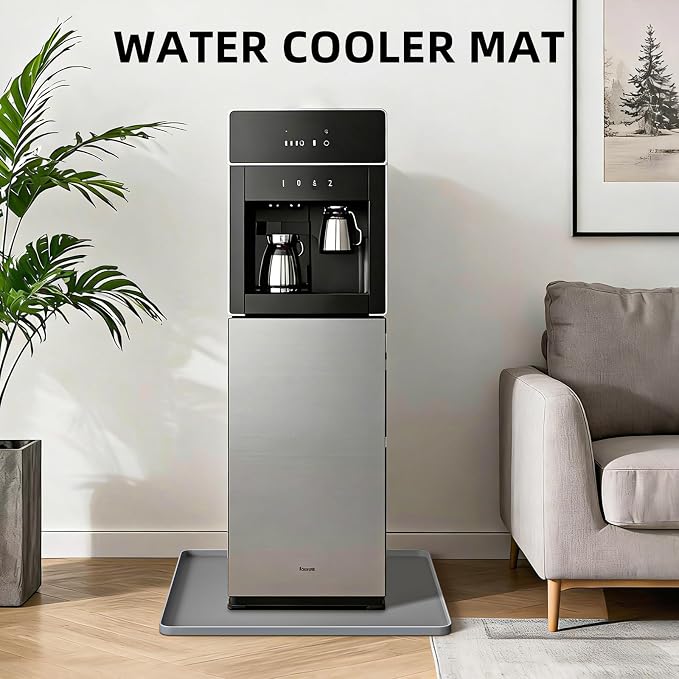 Water Cooler Mat 19.7x19.7 Inch - Soft Silicone Mat with Raised Edges, Waterproof Silicone Tray to Prevent Leak & Floor Damage, Anti-Slip Pad for Mini Fridge, Humidifier, Ice Maker, Gray