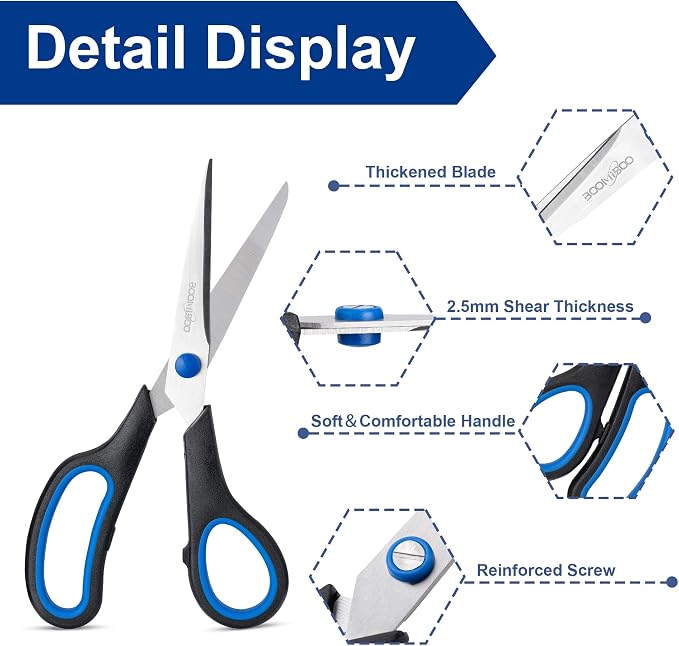 6PCS 8" Scissors,Sharp Stainless Steel All Purpose for Office School Crafts | Right/Left Handed, Comfort Grip Scissors for Office Desk Accessories Sewing Fabric Home Craft School Teacher/Class Supplies