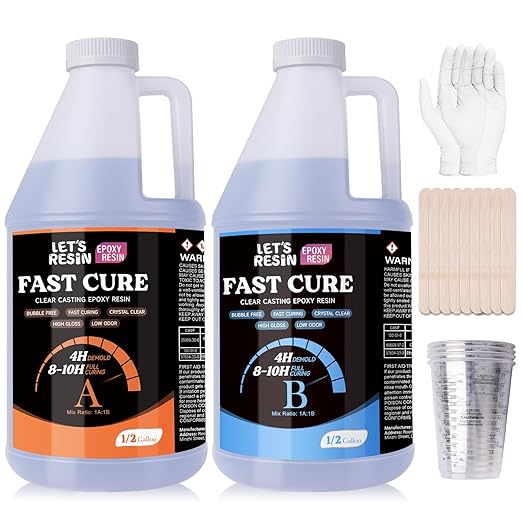 LET'S RESIN EPOXY RESIN Fast Cure Resin Epoxy for Jewelry,1 Gallon Quick Dry Resin-4 Hours Demold,Crystal Clear & Bubble Free Casting Epoxy for Painting,Craft,Art,Molds