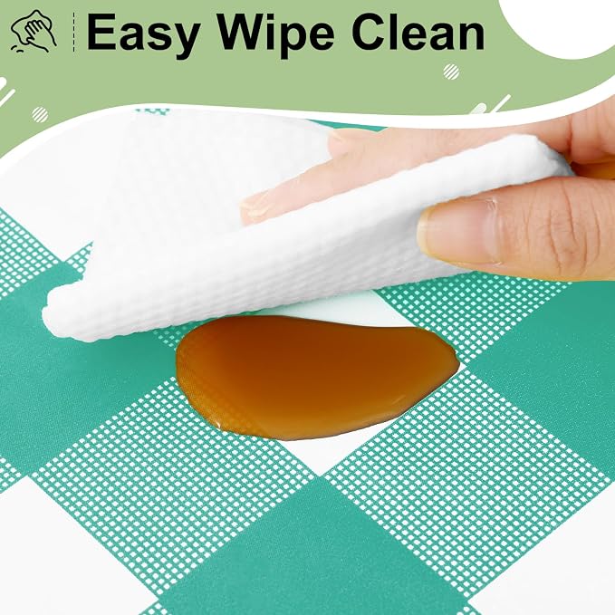 10 Packs Buffalo Disposable Table Cloth, 54 x 108 Inch Waterproof Plastic Tablecloth, Rectangle Teal and White Checkered Table Covers for Picnic, Birthday, Party, Back to School