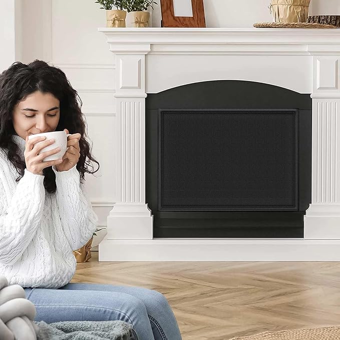 CADARA Fireplace Blocker Blanket Stops Heat Loss, Magnetic Fireplace Draft Stopper, Indoor Fire Place Draft Cover with Hook and Loop Tapes, Cold Air Blocker Save Energy, Black 36" W x 26" H
