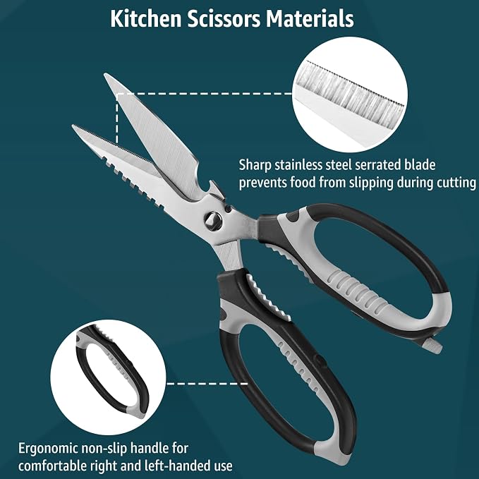 BoFuYuan Detachable Heavy Duty Kitchen Scissors for Food 9-Inch Green | Dishwasher Safe, Sharp Serrated Blade, Multifunctional, Ergonomic Non-Slip Handle, Multipurpose Cooking Food Cutting Shears