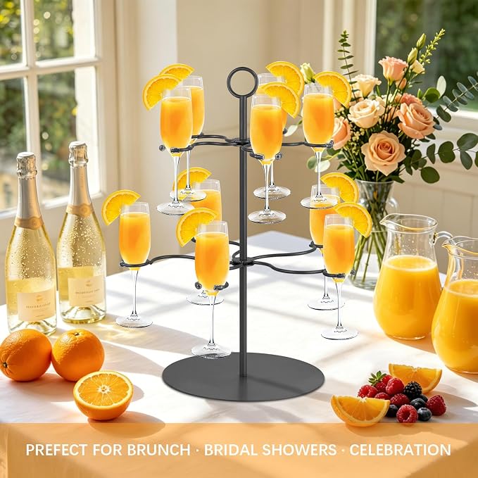Cocktail Tree Stand for Parties Brunch,2 Tiers 10 Holders Drink tower Wine Glass Holder Stand,Champagne Tower Martinis Tree,Wine Glasses Display Margarita tower Drink stand for Mimosa Bar Party Bridal