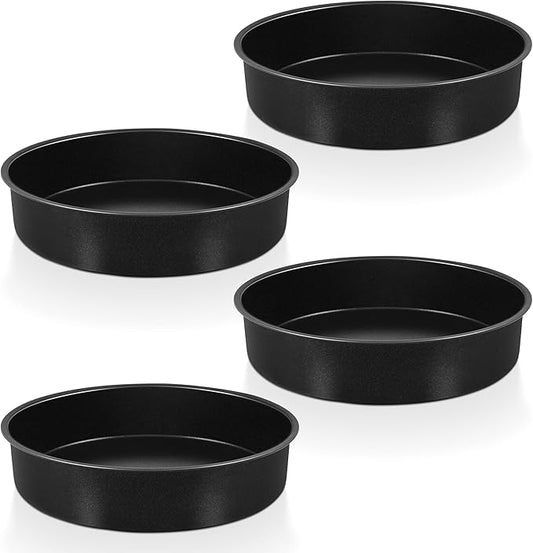 P&P CHEF Non-stick Cake Pan Set 4, 9.5 Inch Round Baking Cake Pans Tins for Tier Smash Cakes, Non-Toxic & Solid, Stainless Steel Core & Leak-Proof, 4Pcs