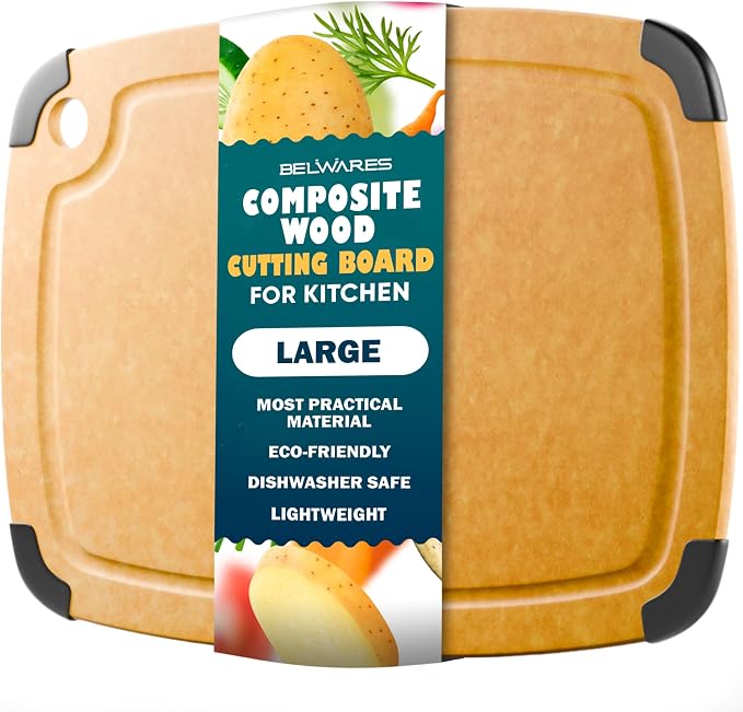 Dishwasher Safe Cutting Boards for Kitchen - Large 14.5" x 11.25" Composite Wood Chopping Board with Juice Groove, Non-Slip & Lightweight Eco-Friendly Design - Meal Prep Board for Meat, Veggies, Fruit