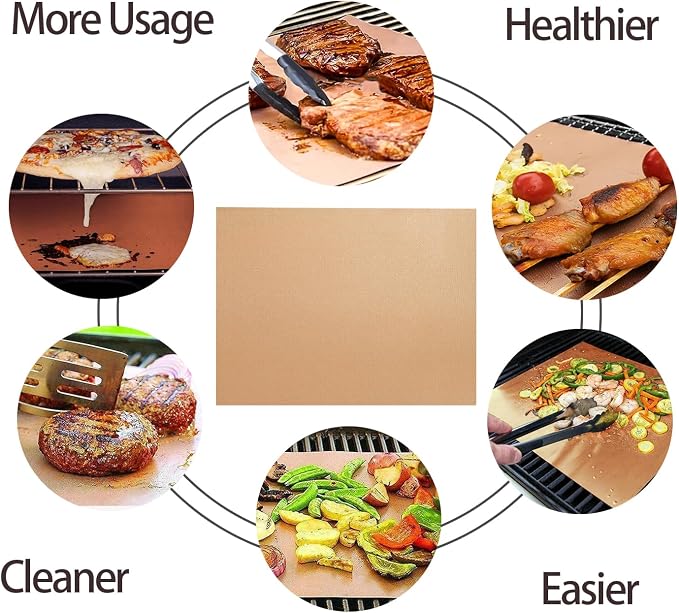 Grill Mats for Outdoor Grill, Set of 7 Copper Grill Mat For Gas Grill, 100% Non-Stick Copper Sheets for Grilling, 15.75 X 13 Inch
