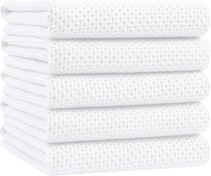Homaxy 100% Cotton Oversized Waffle Weave Kitchen Towels, 5-Pack, White | 20 x 28 Inches, Ultra Soft Absorbent Dish Towels, Quick Drying Large Cleaning Towels