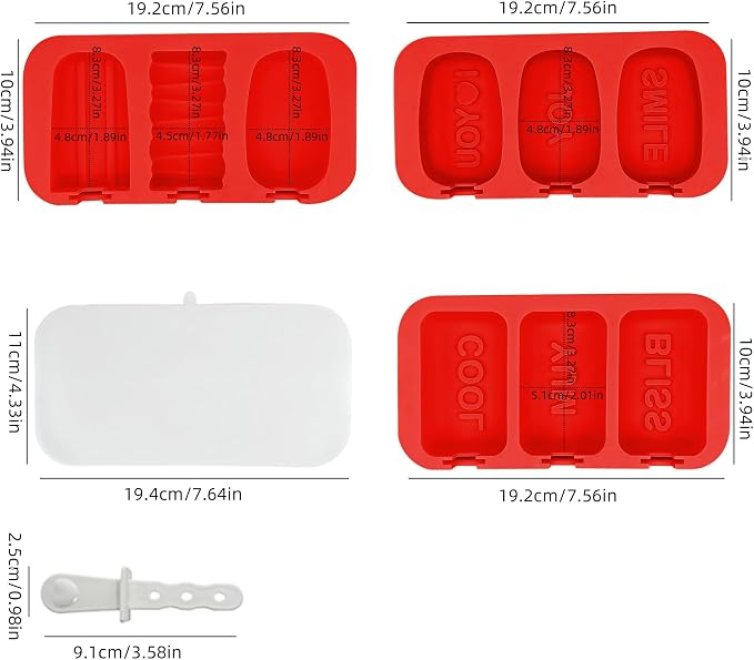3-Pcs Silicone Ice Popsicle Molds, 9 Cavity Cake Pop Molds, BPA Free Cakesicle Molds Silicone, Reusable Ice Cream Molds for Toddler, Kids, Adults (Red)
