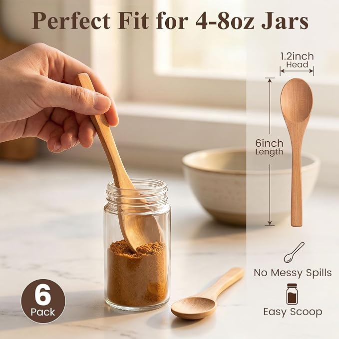 HANSGO Small Wooden Spoons, 6PCS Wooden Spoons for Eating Honey Coffee Tea Jam Bath Salts, 6 Inches