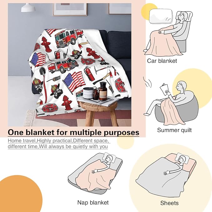 Jumbo Fire Truck Blanket 60x80 Inches - Giant Firefighter Throw Blanket for Adults, Family, Couples - Super Soft Fluffy Fleece Fireman Gift for Bed, Couch, Sofa, Movie Nights - Warm & Cozy All Season
