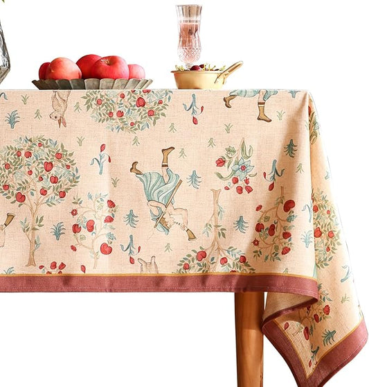 patdrea Designer Italian Beige Rectangle Tablecloth,Vintage Linen Trees Pattern Extra Long Table Cloth,Decor Table Cover for Kitchen Dining Christmas,Thanksgiving,Tea Party,67"x118"-Tatiana a