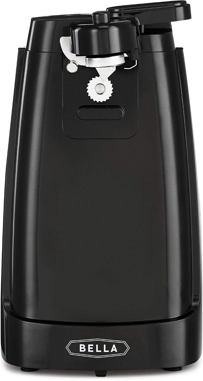 bella Electric Can Opener and Knife Sharpener, Removable Cutting Lever, Cord Storage, Stainless Steel Blade, Black