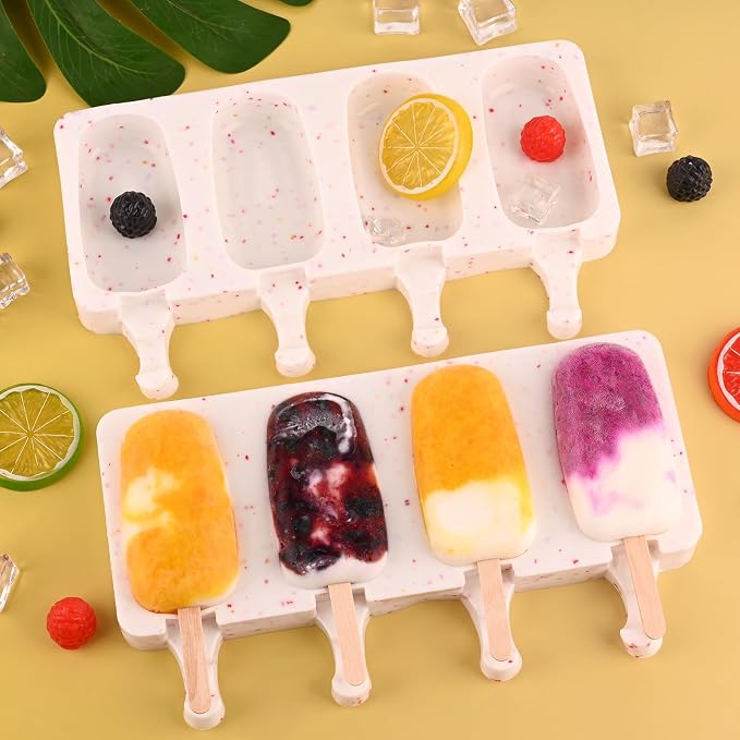 WMKGG Popsicle Silicone Molds Set, 2 PCS Ice Cream Molds with 50 Wooden Sticks for Cake Pop, Ice Pop, Cakesicles (Standard Size/Colorful dots)