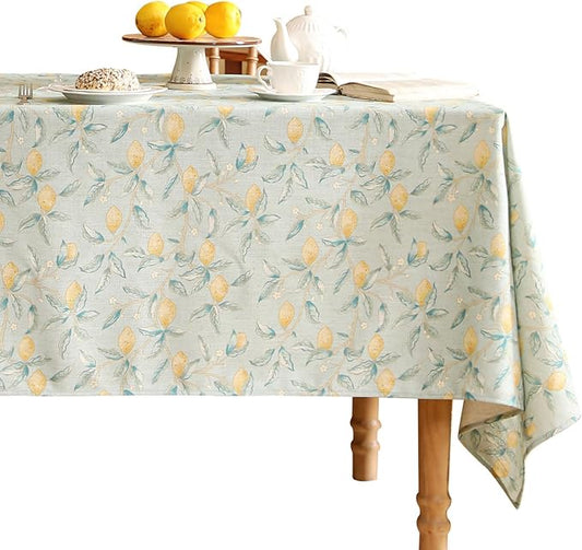 patdrea Designer Linen Green Long Tablecloth for Rectangle Table,Vintage Breathable Yellow Fruits Pattern Table Cloth,Decor Cover for Kitchen Dining,Christmas,Thanksgiving,Party,63"x102"-Ania a