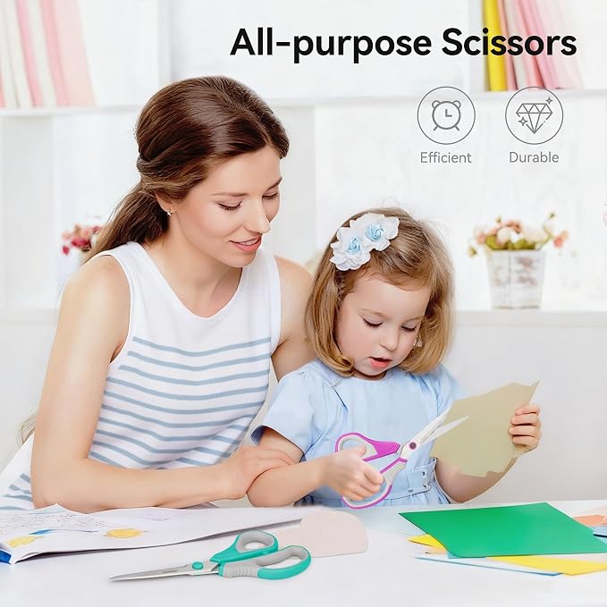 QMVESS 8.5" Scissors All Purpose 3 Pack Heavy Duty for Office School Fabric | Ultra Sharp 2.5mm Thick Stainless Blade, Ergonomic Comfort Grip, Left & Right Handed Classroom Must-Have Cutting General Use