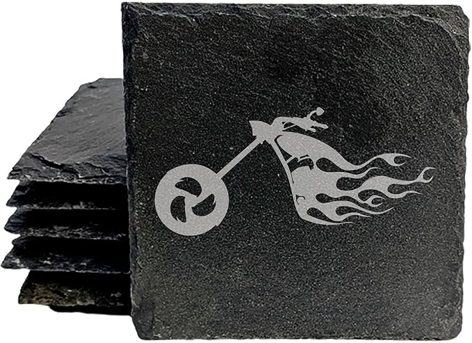Ride The Fire: Flaming Chopper Motorcycle Coasters - Square Slate - Set of 6